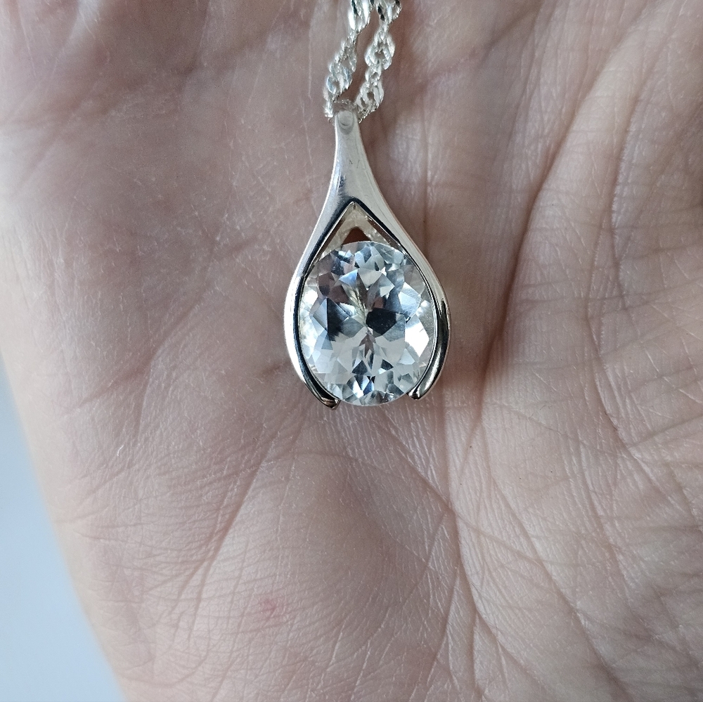 Vintage Natural Topaz Wishbone Style Sterling Silver Pendant & Necklace 20" - Picture 7 of 9